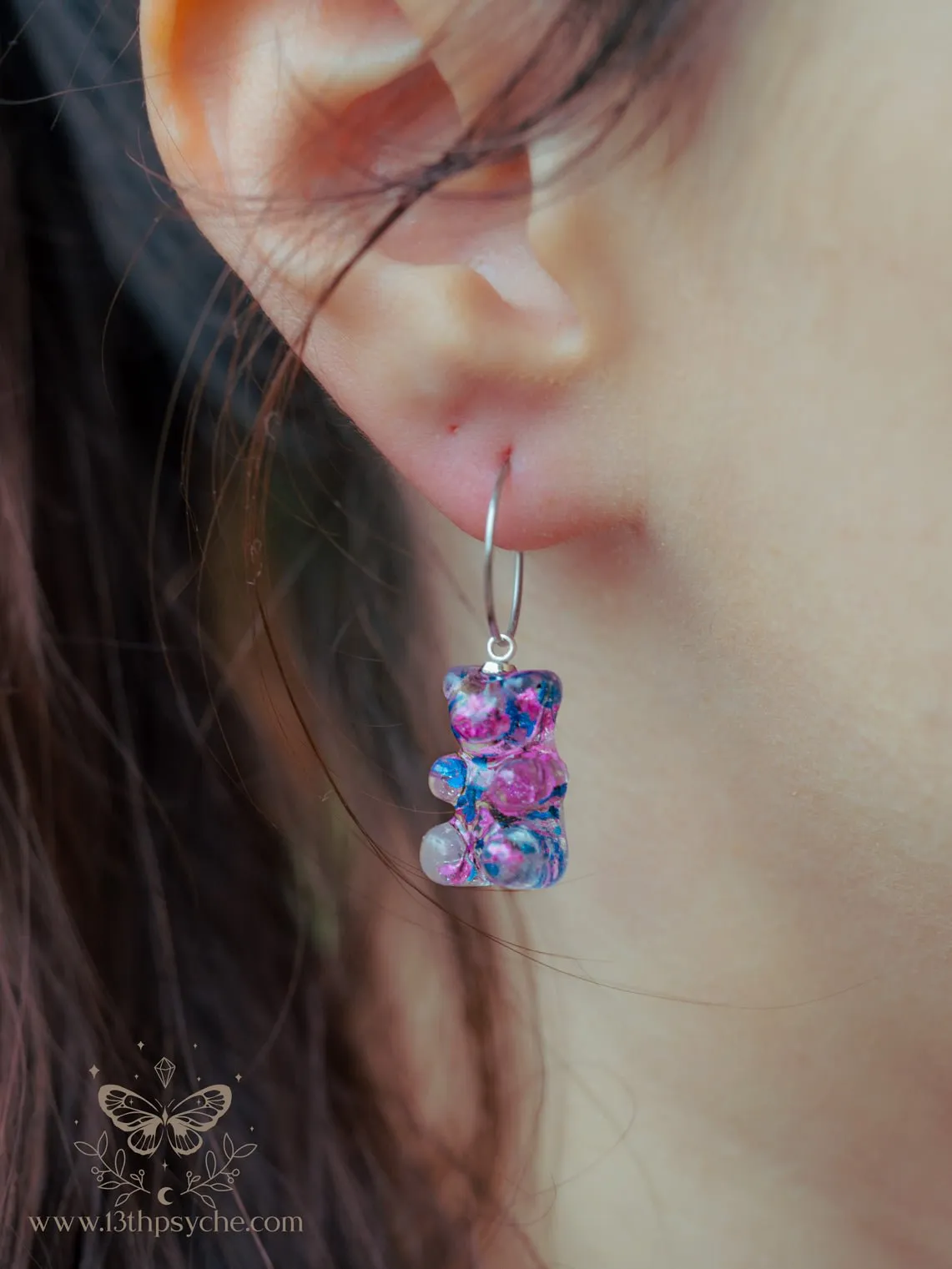 Dried flowers Gummy bear hoop earrings