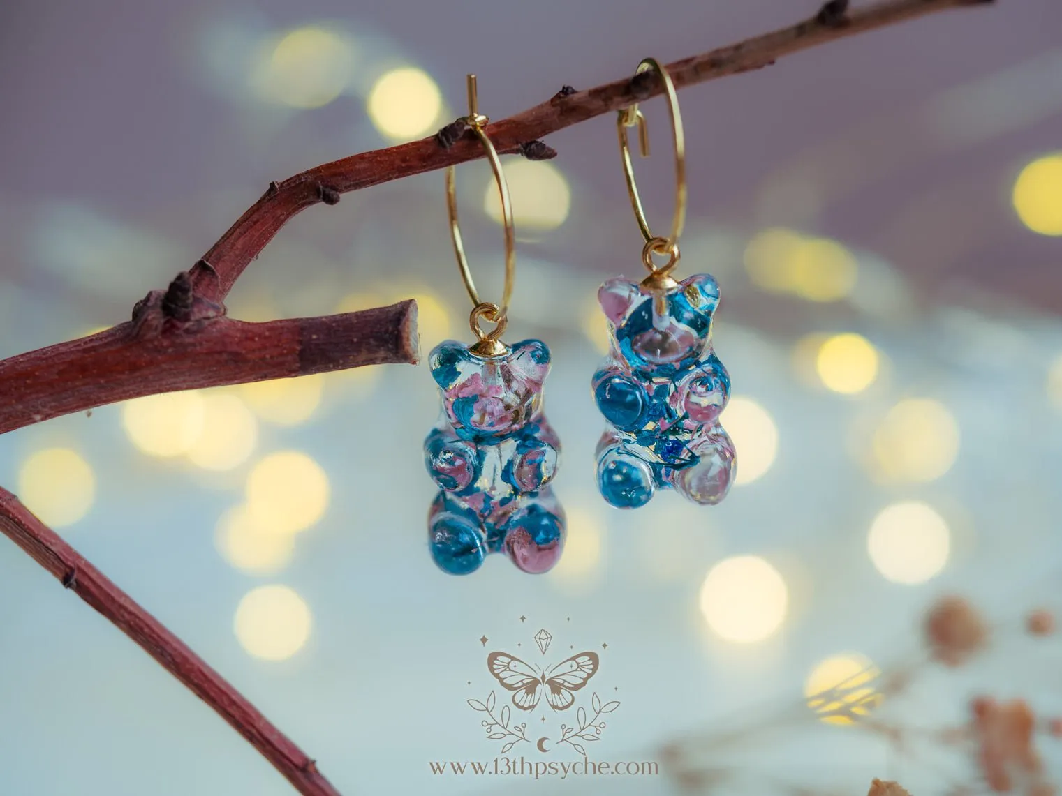 Dried flowers Gummy bear hoop earrings