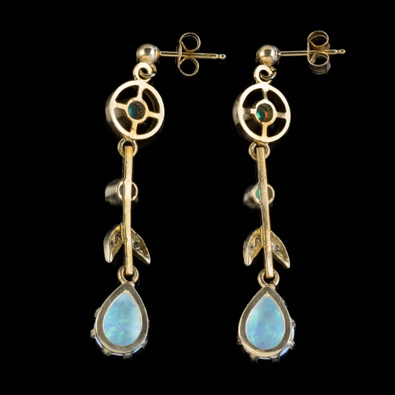 Edwardian Style Opal Drop Earrings Silver 18Ct Gold Gilt