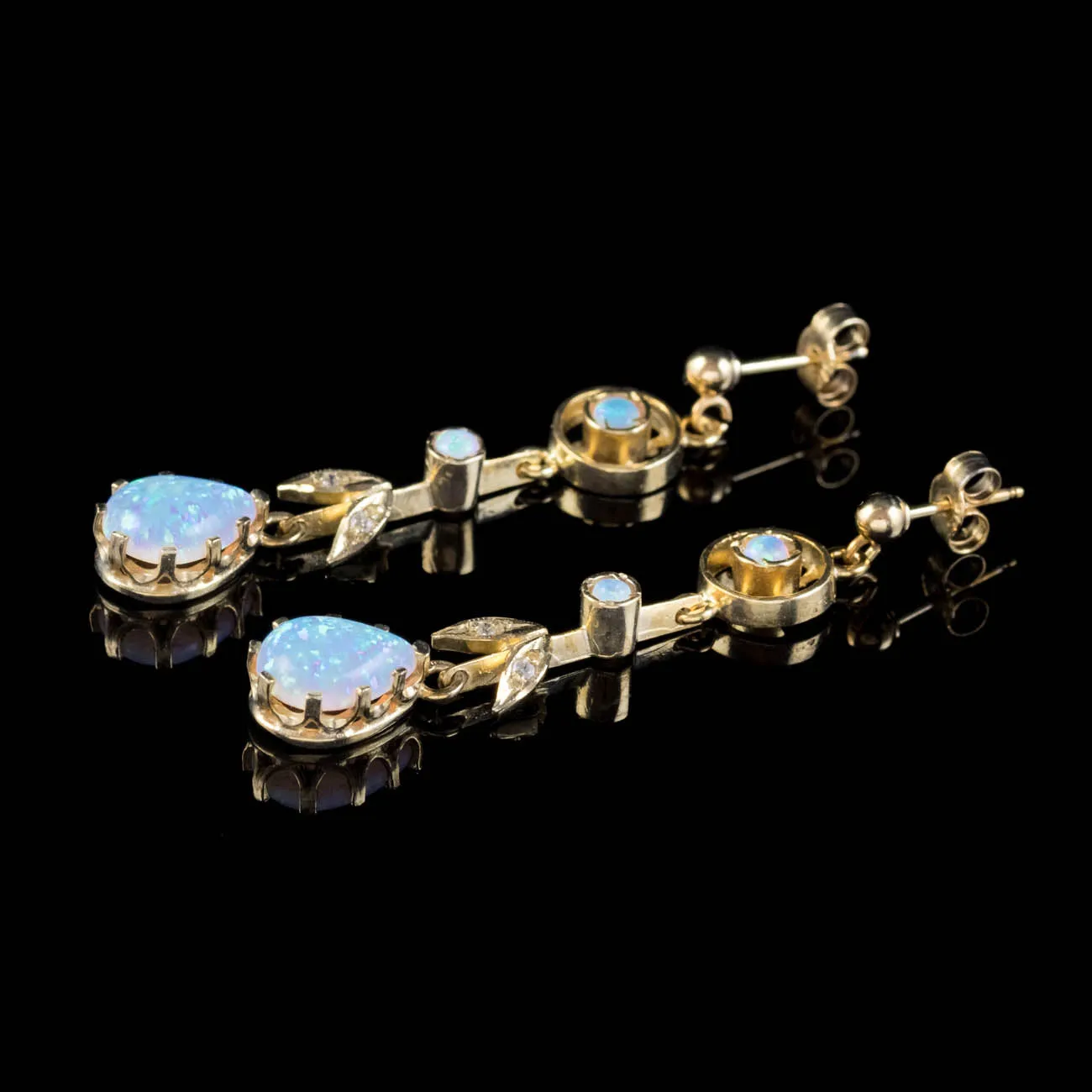 Edwardian Style Opal Drop Earrings Silver 18Ct Gold Gilt