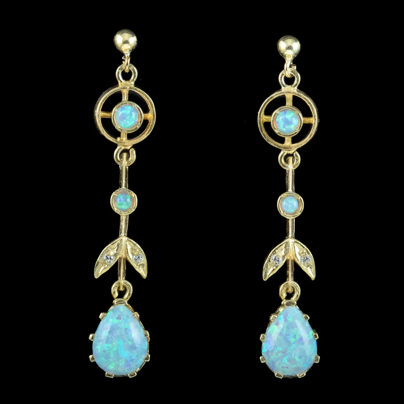 Edwardian Style Opal Drop Earrings Silver 18Ct Gold Gilt