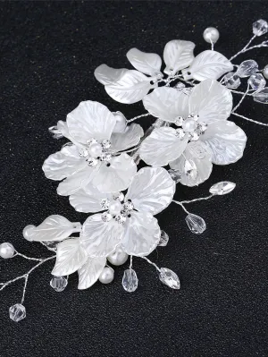 Elegant White Faux Pearl Flower Decor Hair Clip for Women Barrette Styling Hair