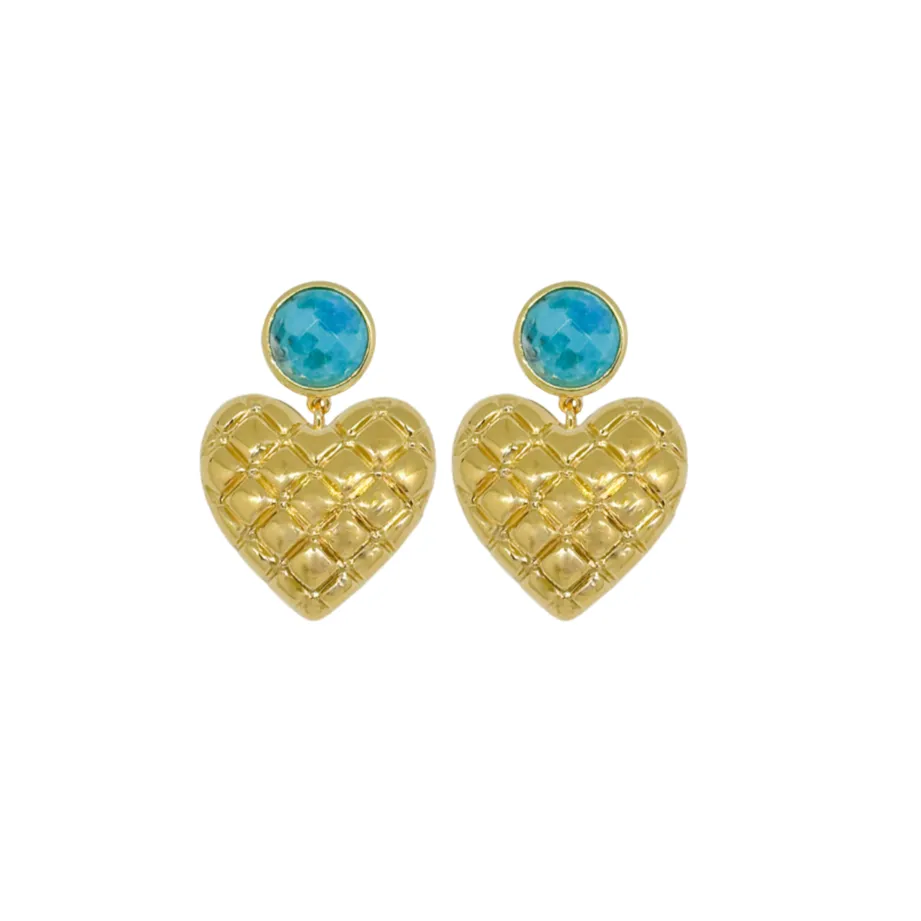 Elizabeth Turquoise & Quilted Gold Heart Earring