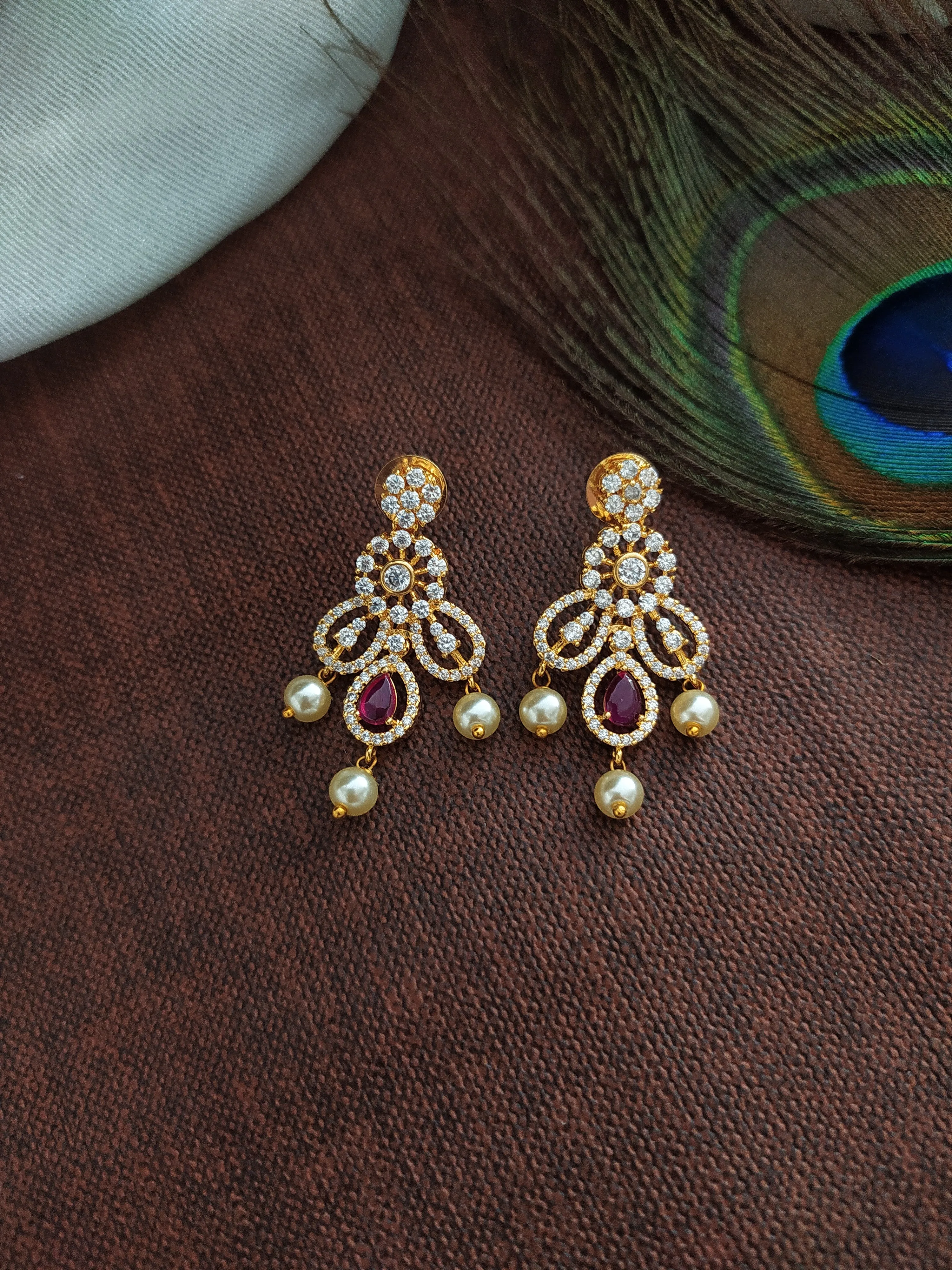 Embrace Timeless Elegance Of Gold-Plated Floral Pendant Zircon Long Haram Set