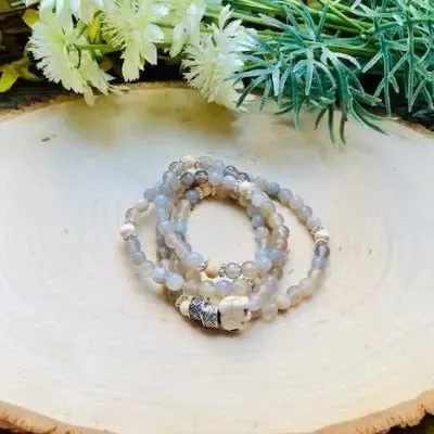 Energy Stone Wrap Bracelet/ Necklace (Gray Agate)