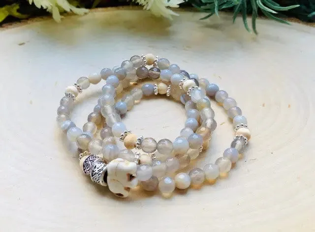 Energy Stone Wrap Bracelet/ Necklace (Gray Agate)