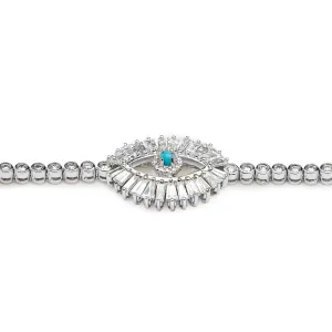 Evil Eye Baguette and Round Diamond White Gold Bracelet