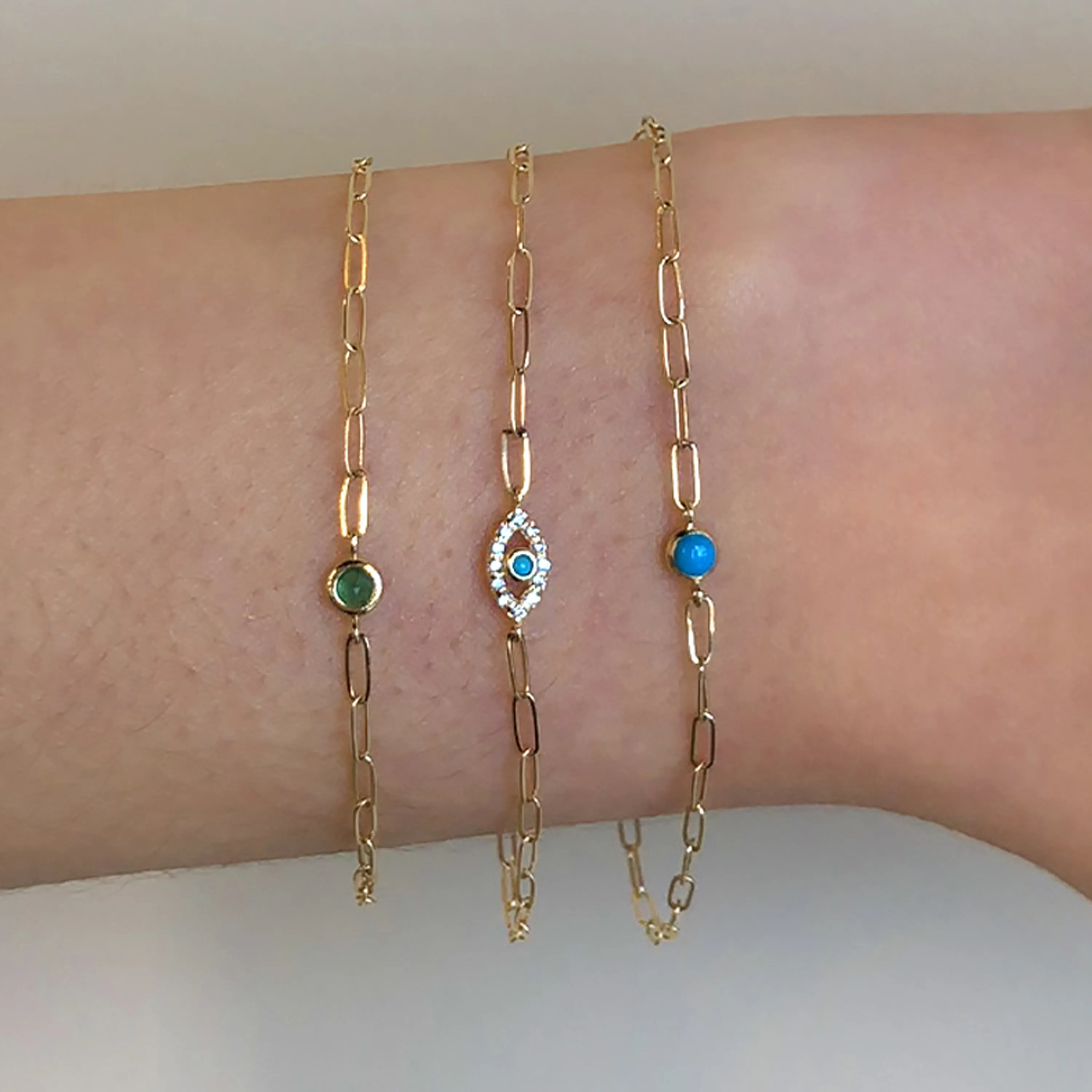 Evil Eye Paperclip Bracelet