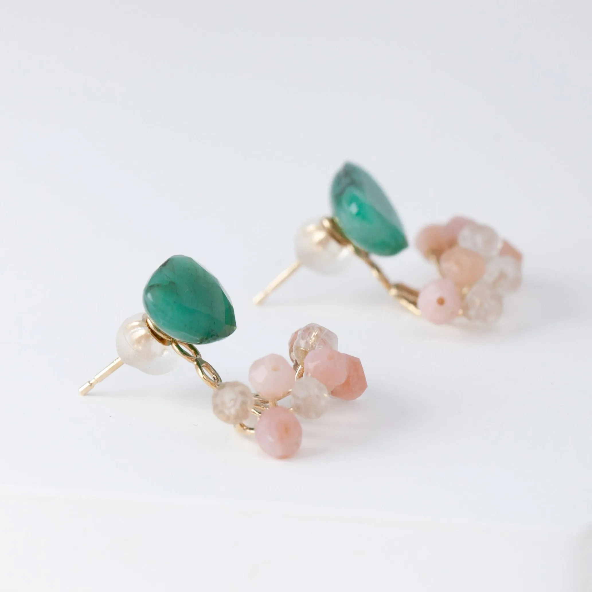 Fairy emerald and pink stone earrings