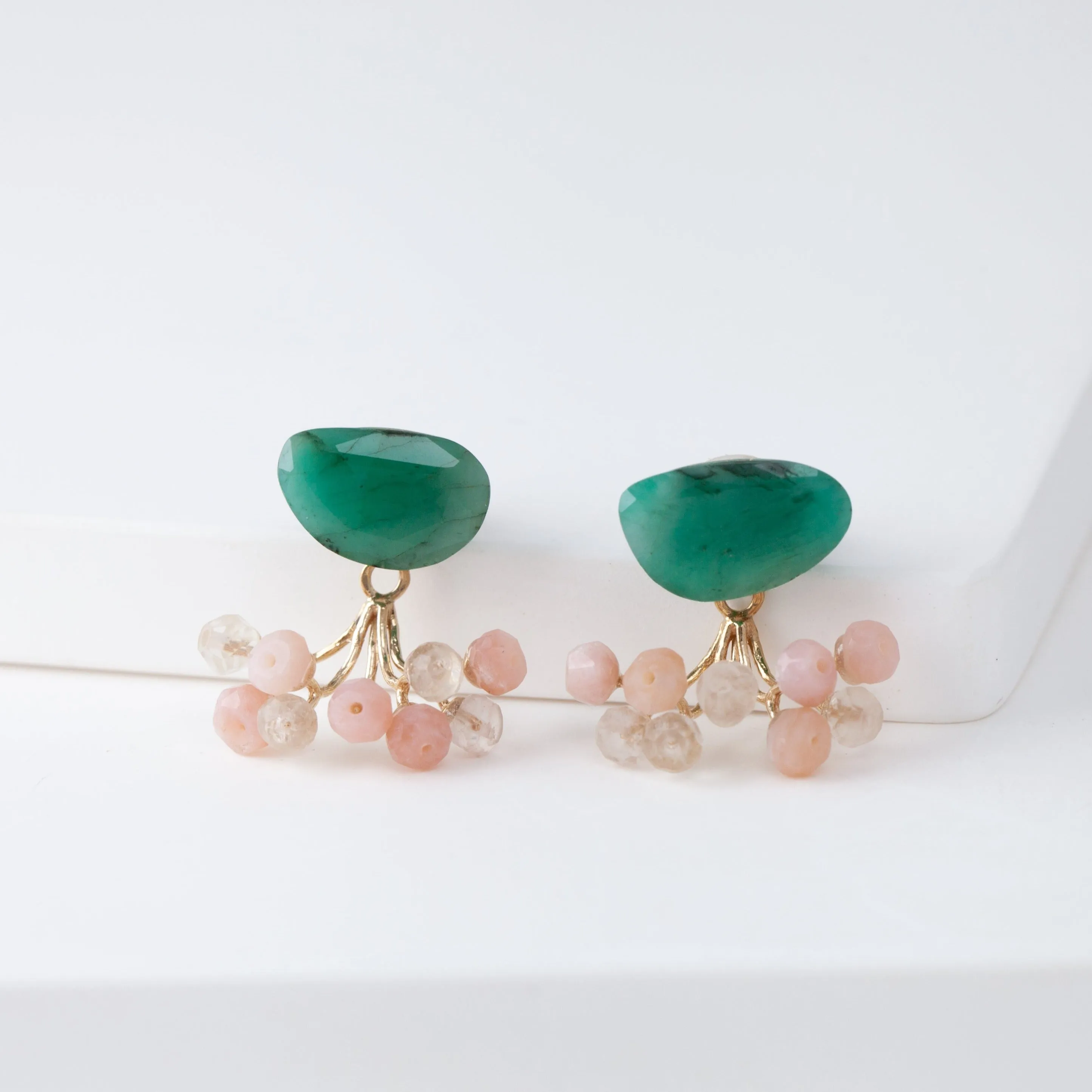 Fairy emerald and pink stone earrings