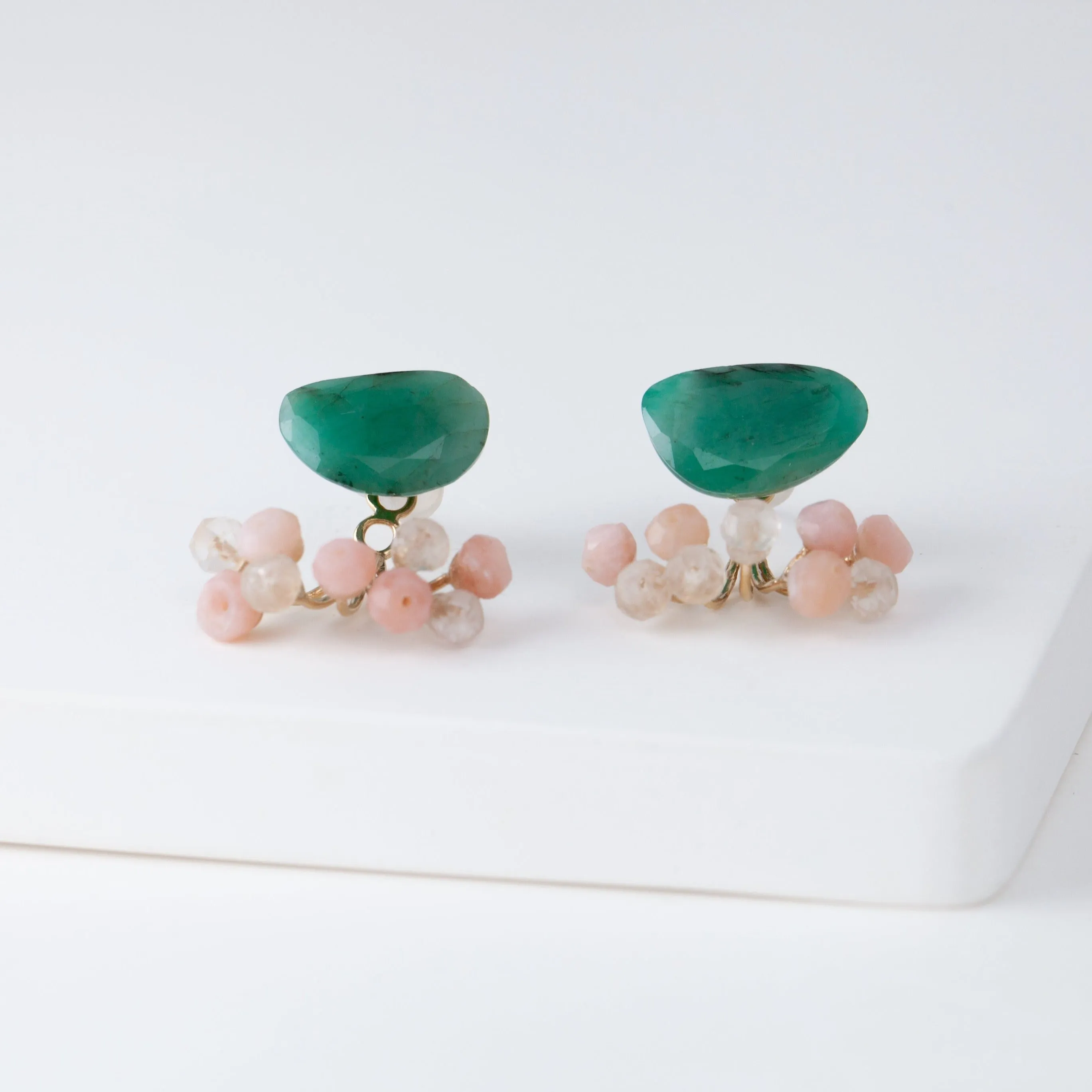 Fairy emerald and pink stone earrings