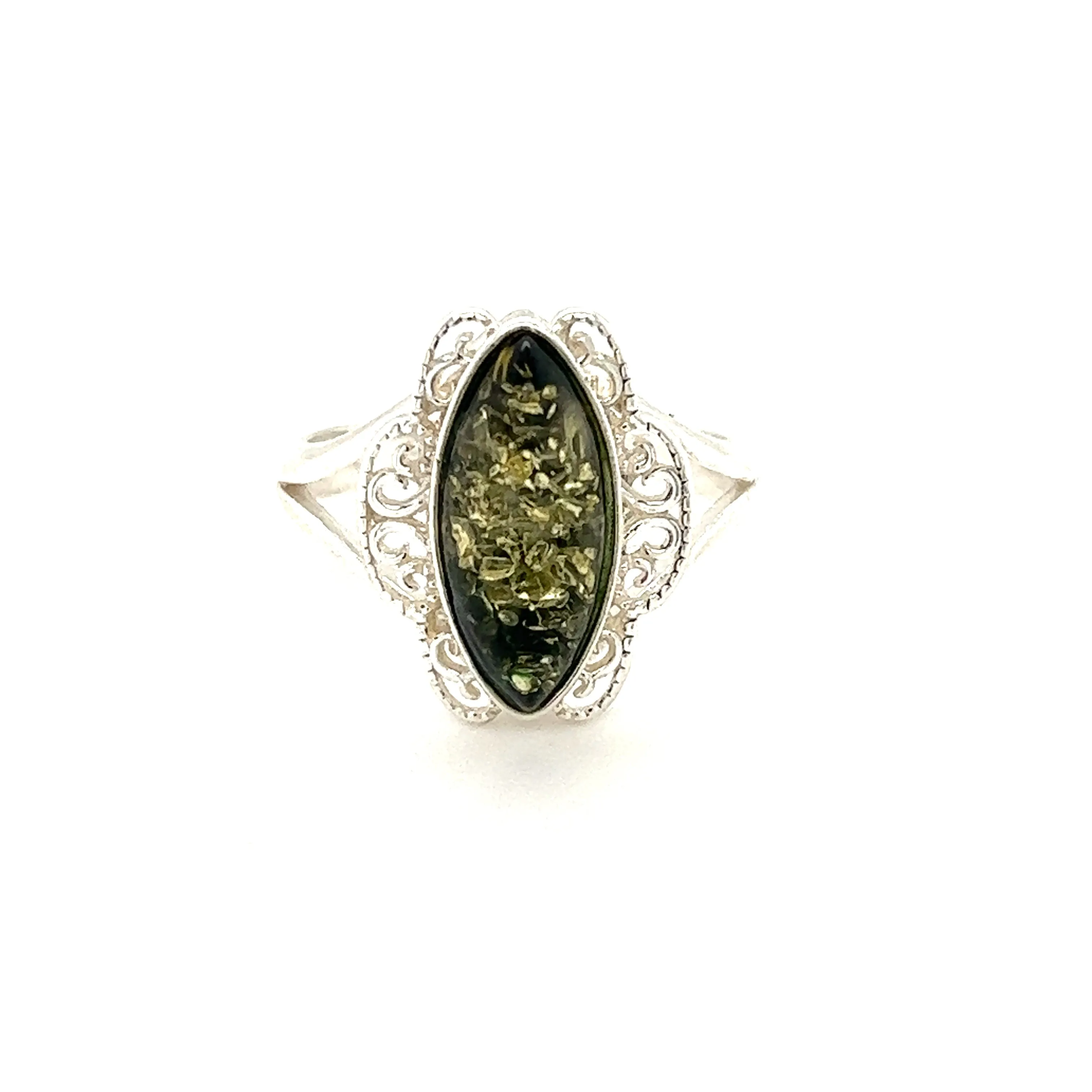 Filigree Marquise Shaped Adjustable Amber Ring