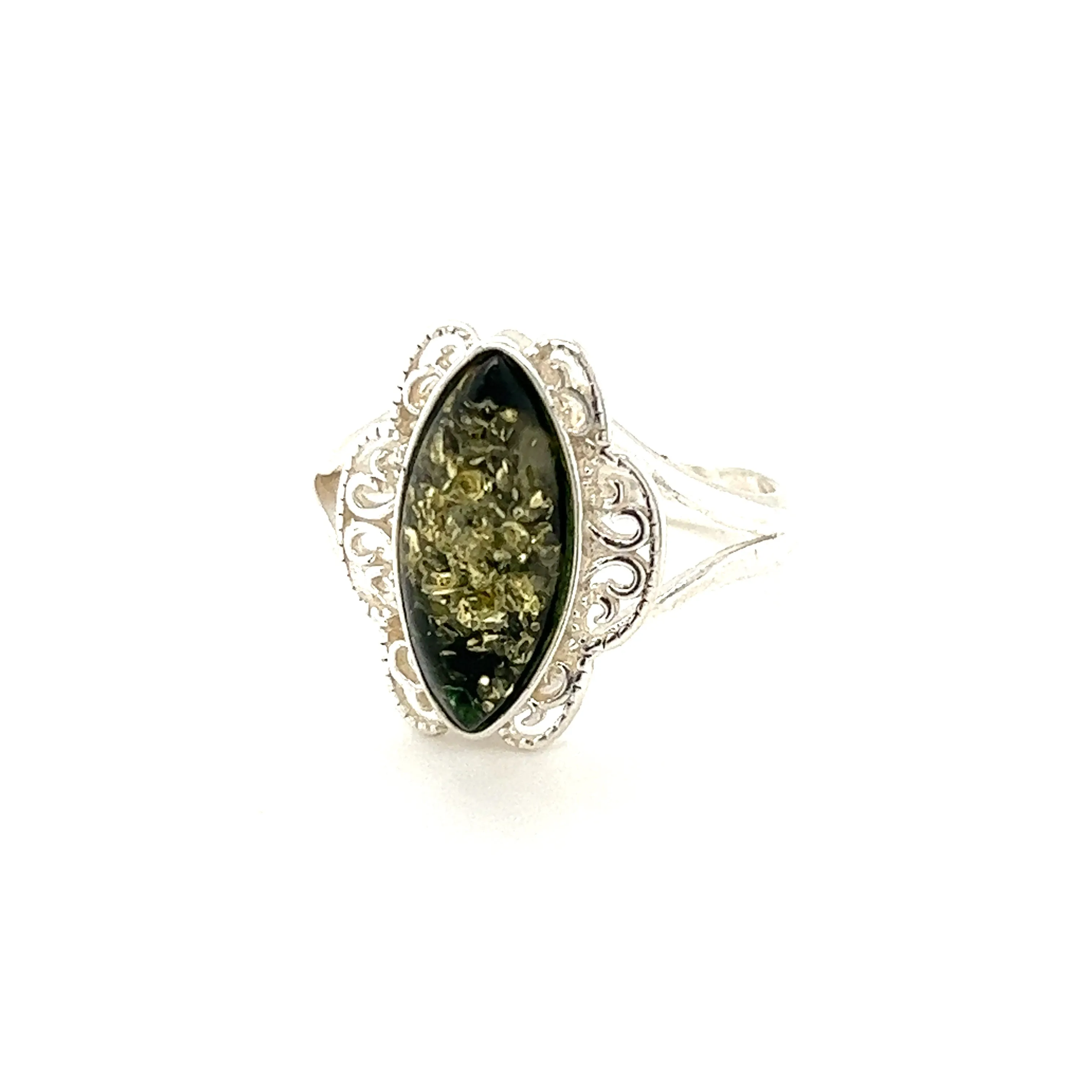 Filigree Marquise Shaped Adjustable Amber Ring