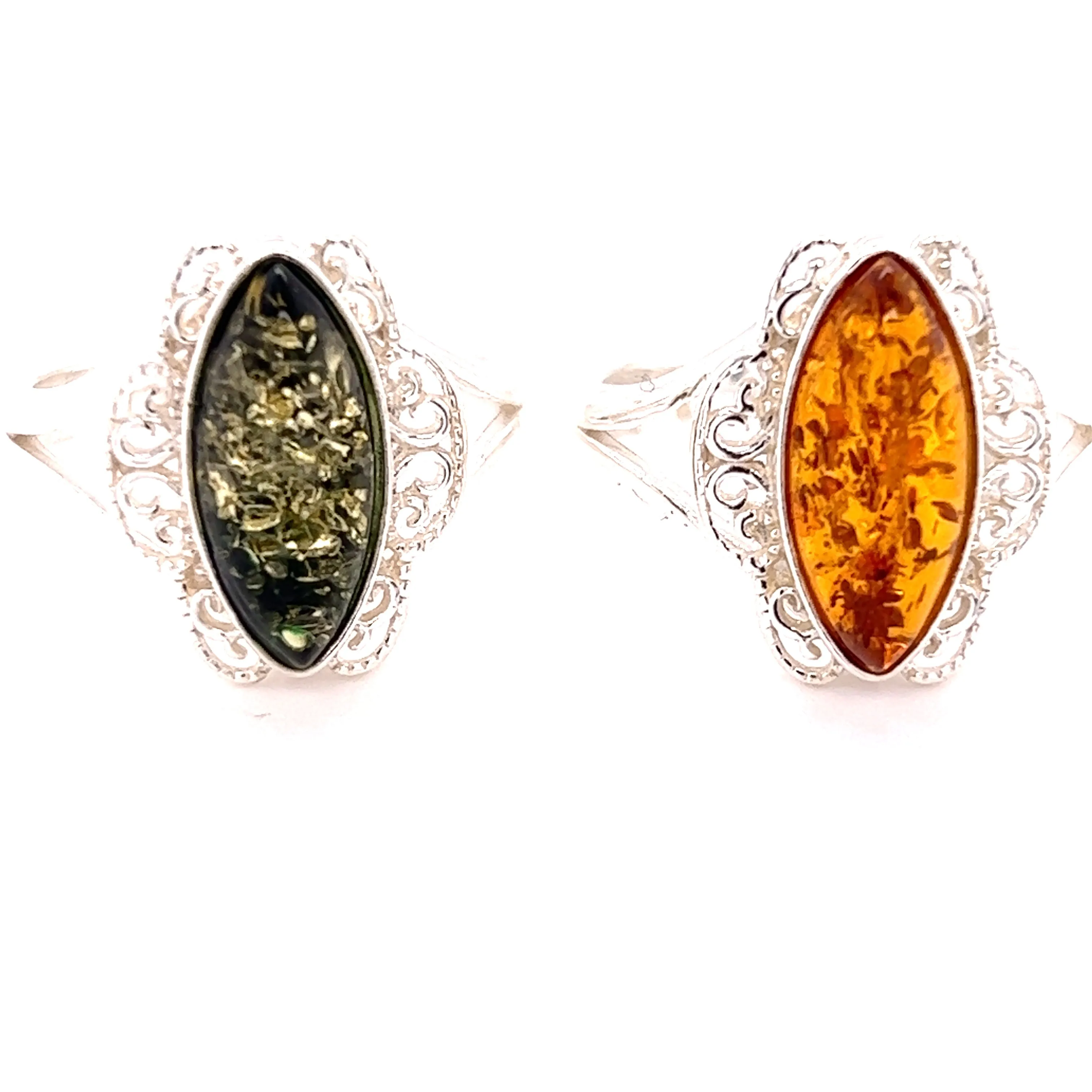 Filigree Marquise Shaped Adjustable Amber Ring