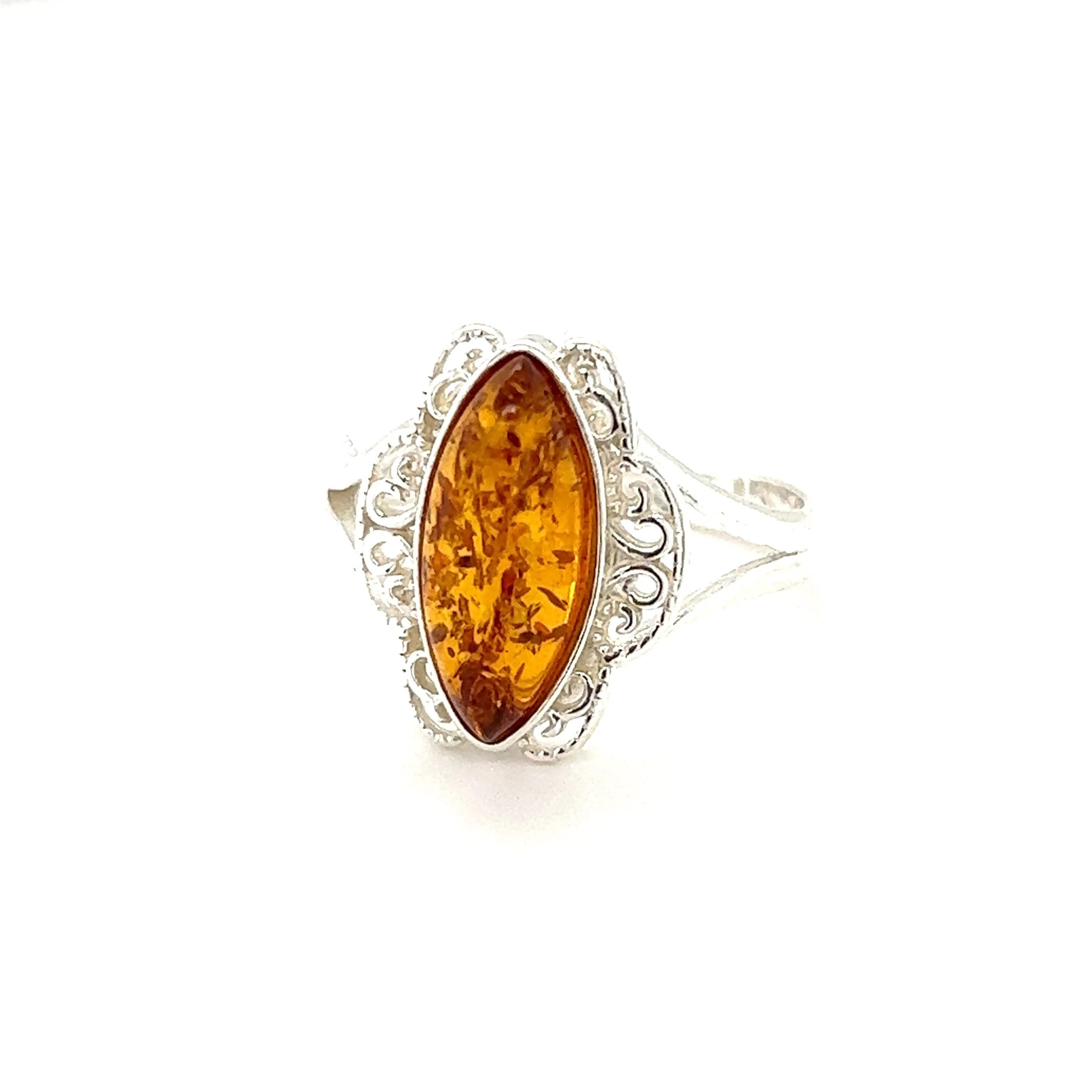 Filigree Marquise Shaped Adjustable Amber Ring