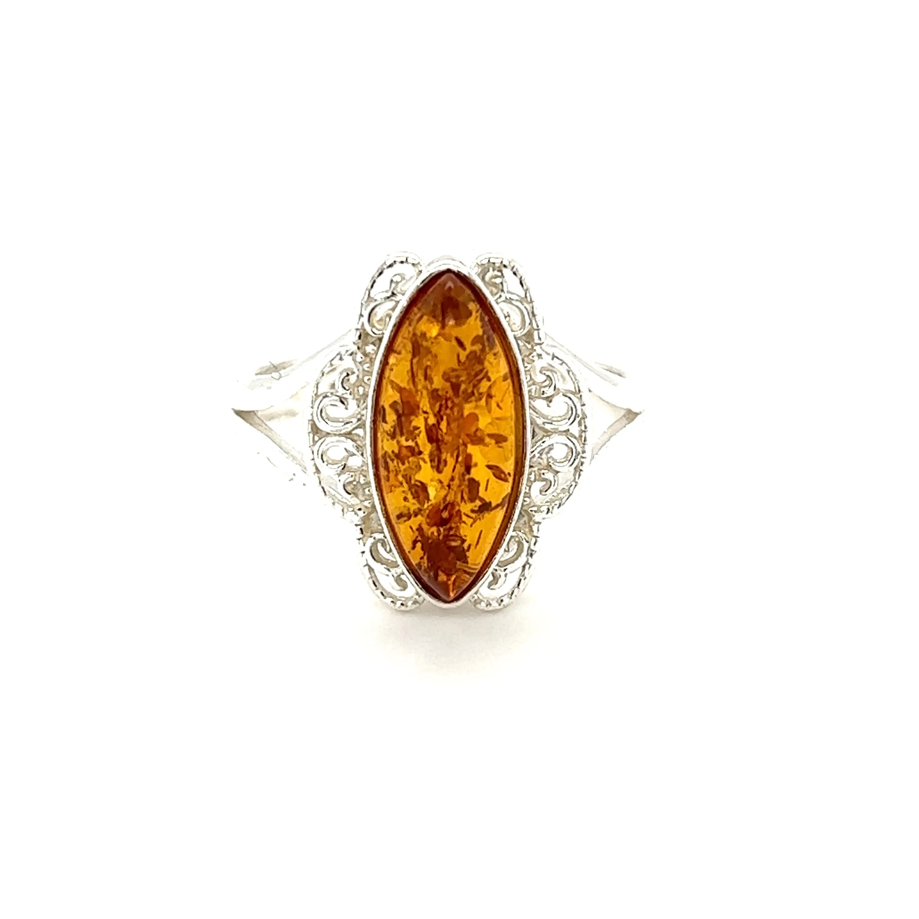 Filigree Marquise Shaped Adjustable Amber Ring