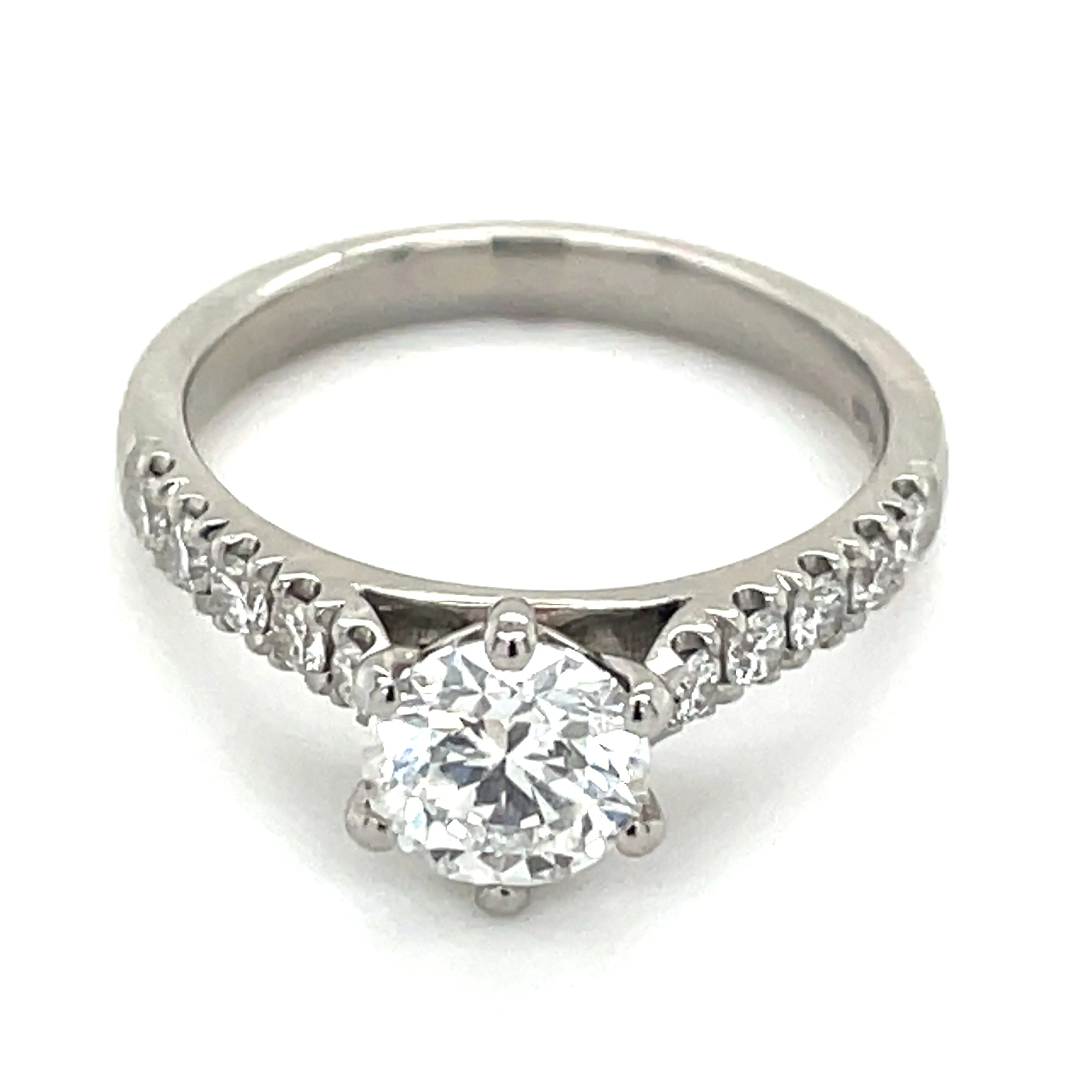 Fiona - Platinum 1.23ct Laboratory Grown Six Claw Round Solitaire Diamond Engagement Ring With Castle Set Shoulders