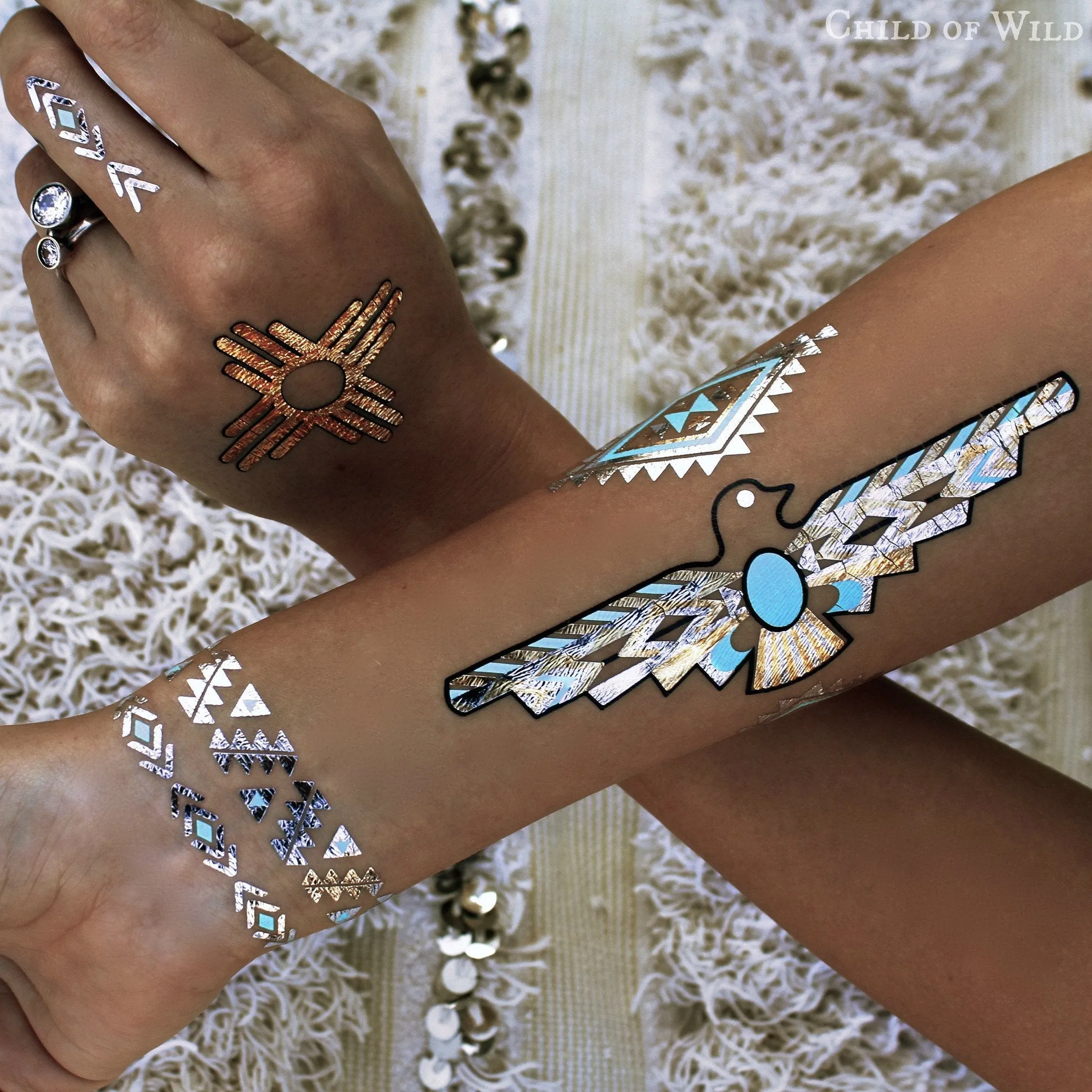 Flash Tattoos Desert Dweller Pack Metallic Tattoos 4 Sheets Epic Festival Favorites Thunderbird Asp Scarab Beetle Gypsy Lovin Light Most Coveted