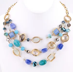 Floating Beaded and Stones Necklace - Turquoise