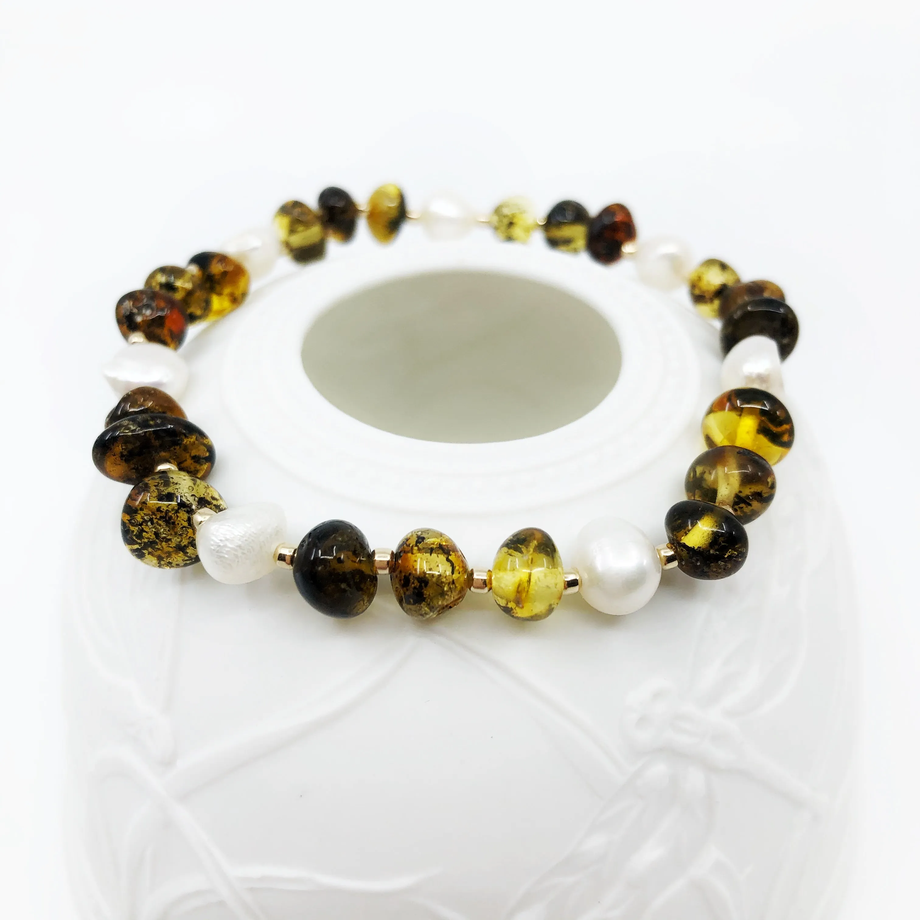 Forest Fairy Beaded Amber Bracelet