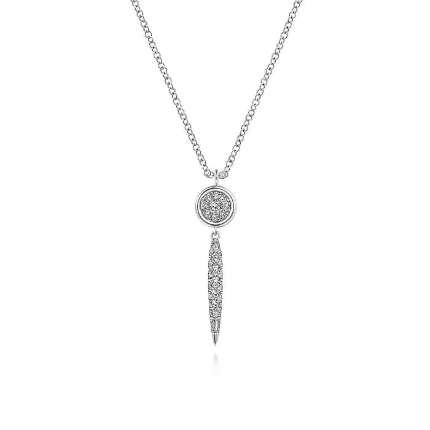 Gabriel & Co. Round Cluster Diamond and Spike Drop Pendant Necklace