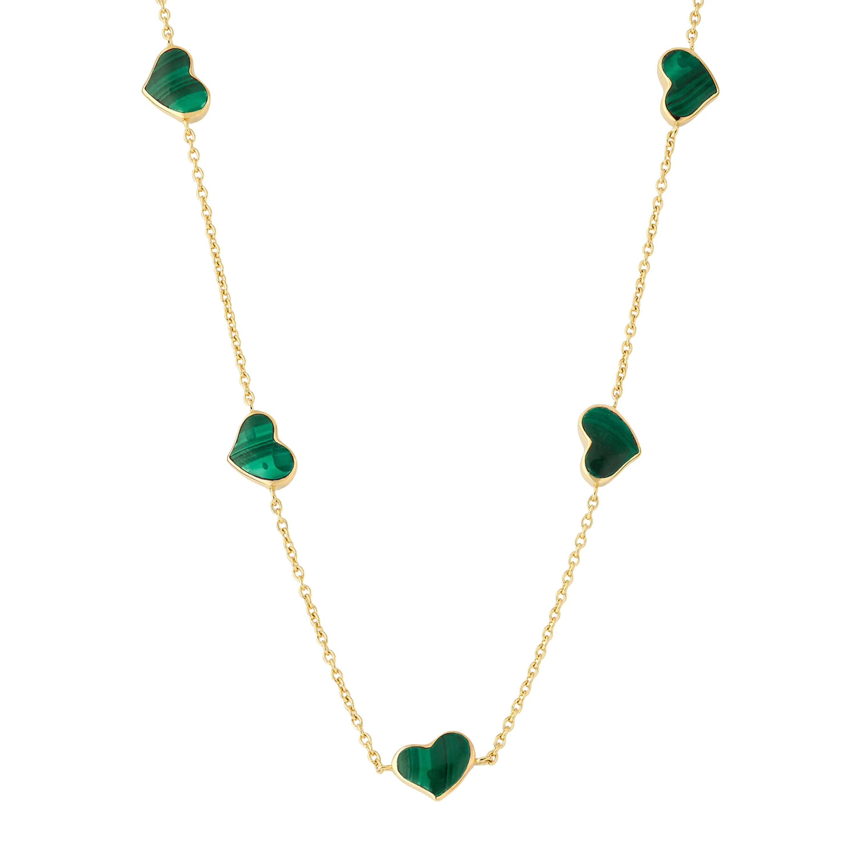 Gemstone 5 Station Heart Necklace in Sterling Silver with 18k Vermeil