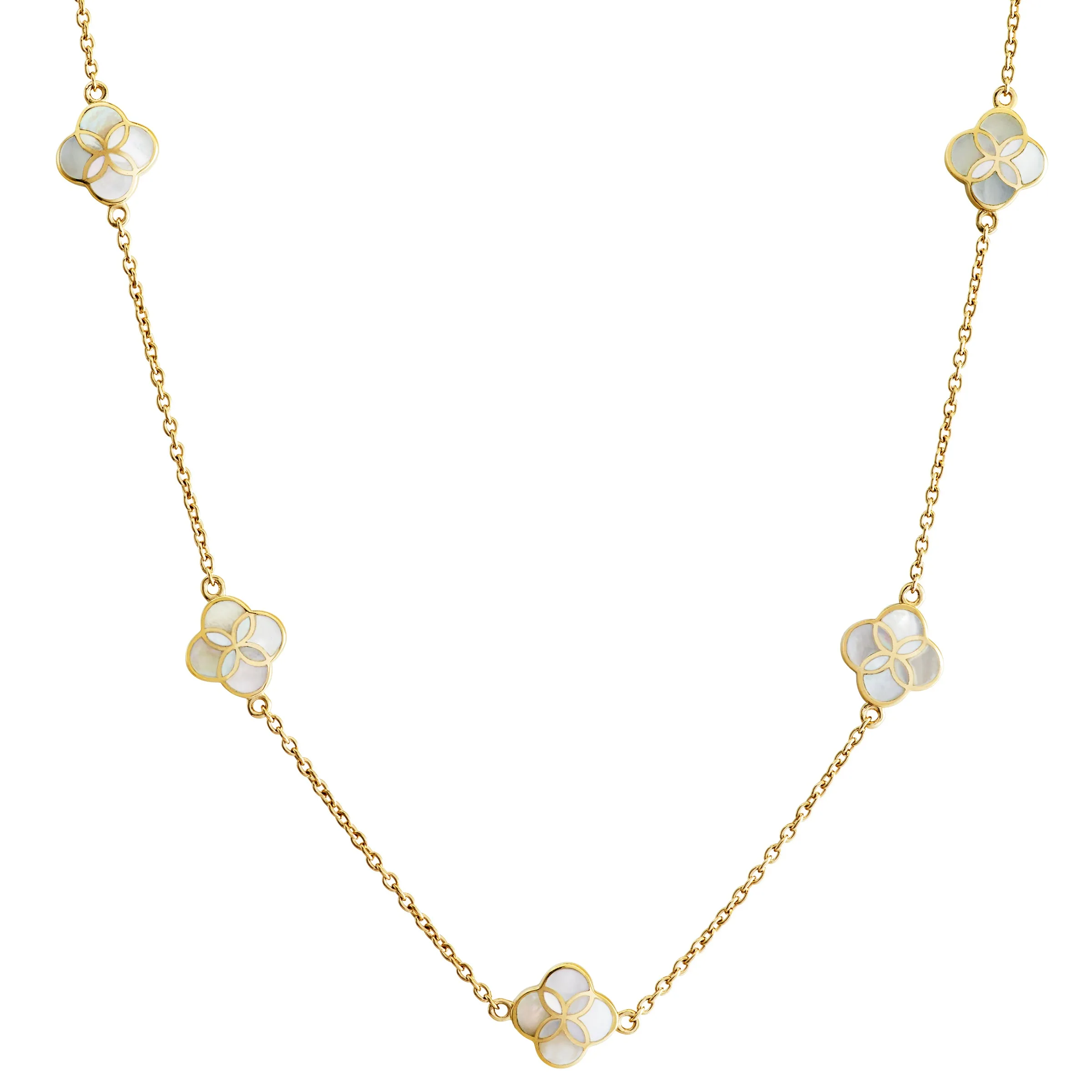 Gemstone Petal 5 Station Necklace in Sterling Silver with 18k Vermeil