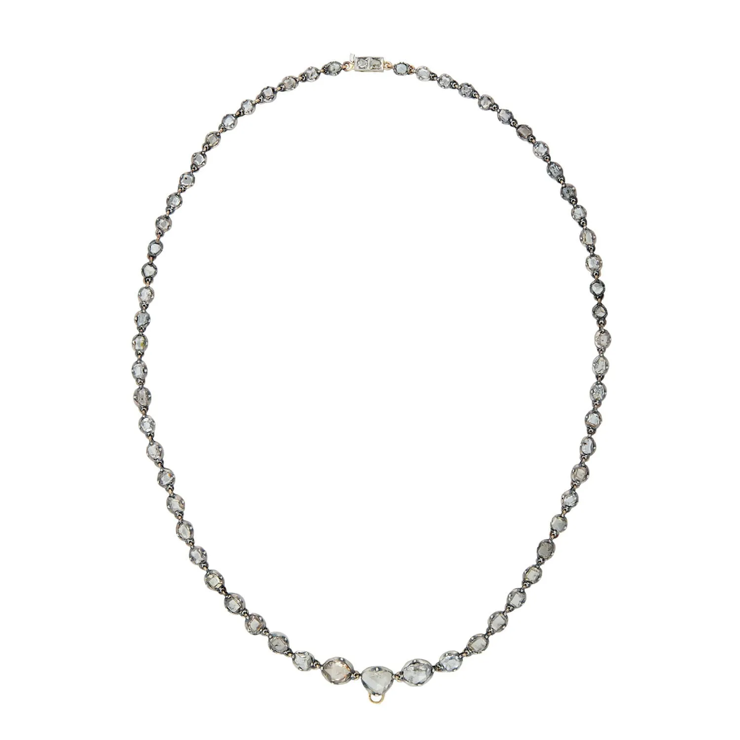 Georgian 15kt/Sterling Rose Cut   Table Cut Diamond Riviera Necklace 5ctw