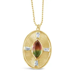 Glamrocks Jewelry - Sunray Necklace - Gold- Watermelon Quartz