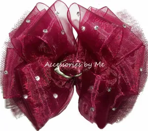 Glitzy Burgundy Organza Tutu Floral Hair Bow