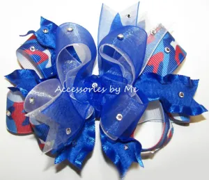 Glitzy Patriotic Camo Red White Blue Ruffle Hair Bow