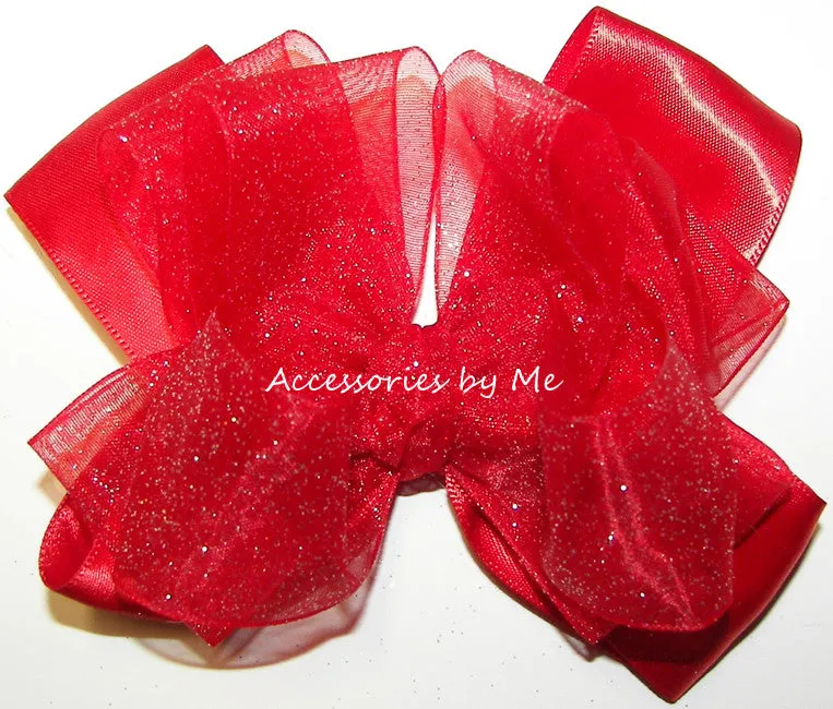 Glitzy Red Organza Satin Hair Bow