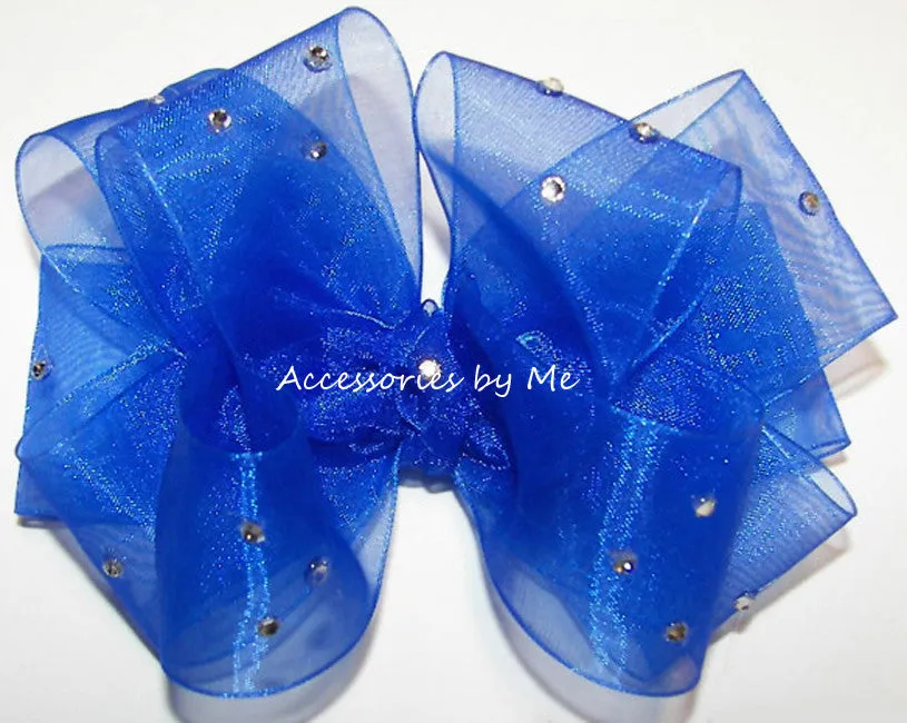 Glitzy Royal Blue Organza Hair Bow