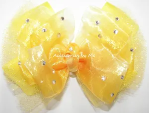 Glitzy Yellow Gold Ombre Organza Tutu Hair Bow