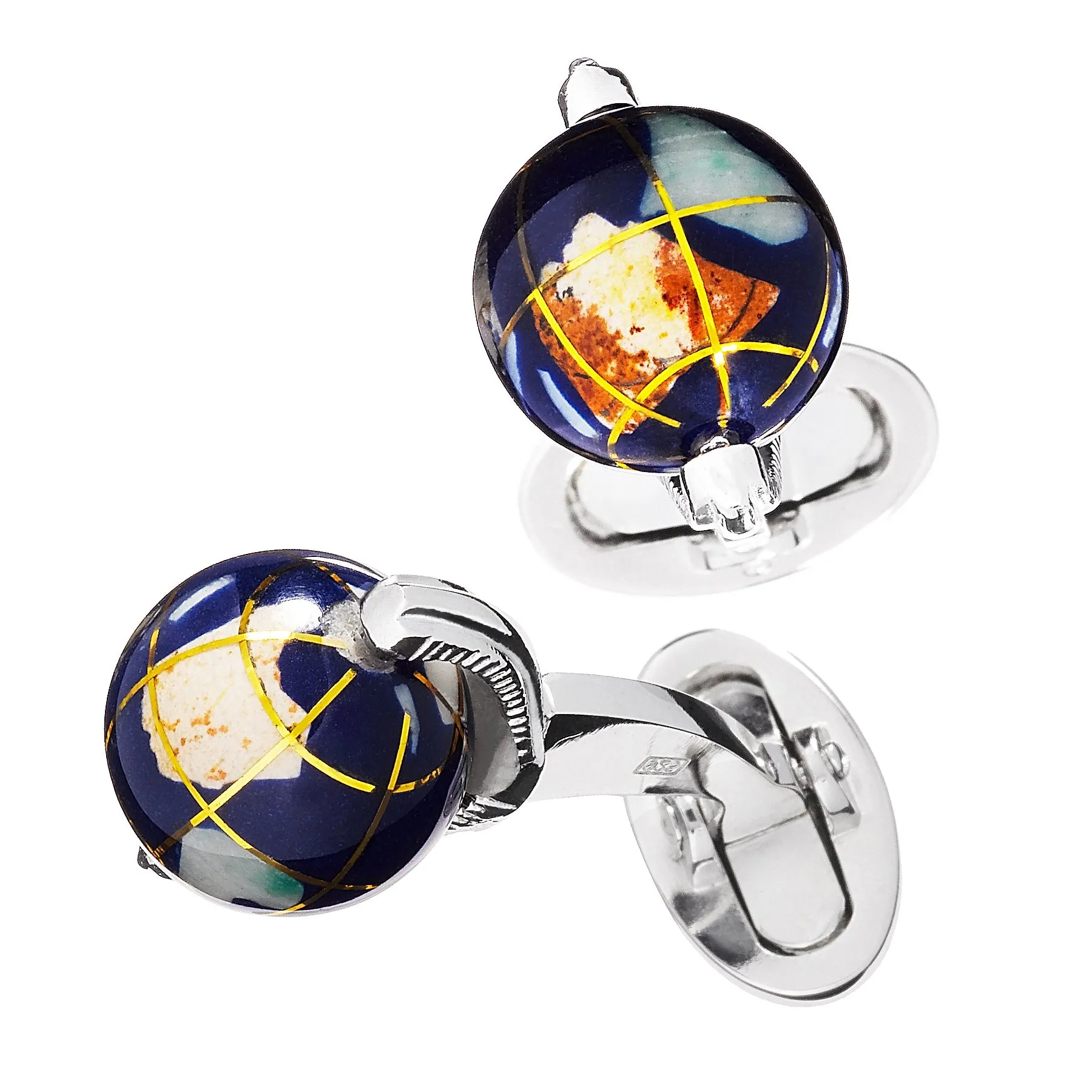 Globe Spinning Lapis Inlay Sterling Cufflinks