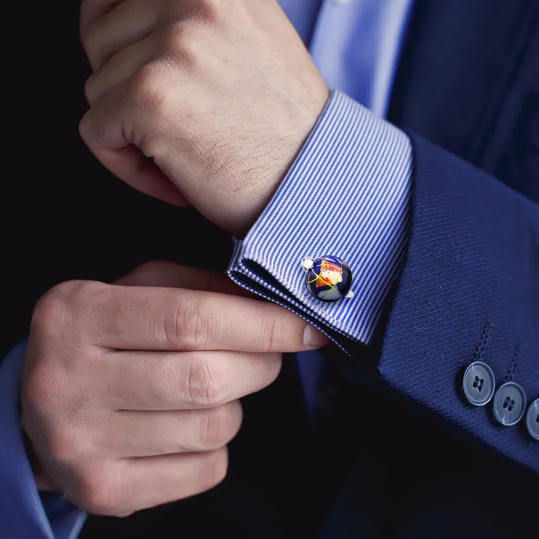 Globe Spinning Lapis Inlay Sterling Cufflinks