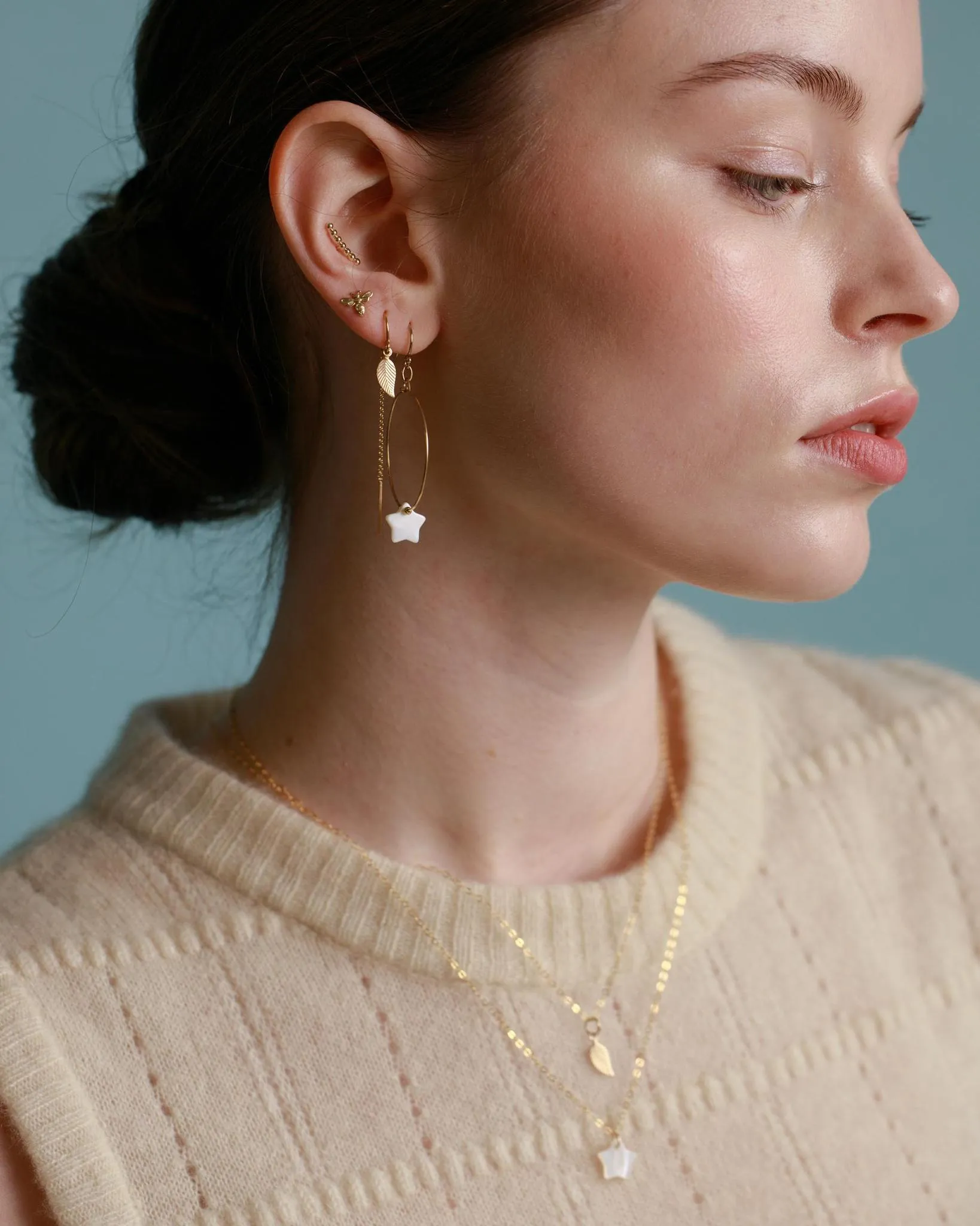 Gold Filled Leaf Half Threader Earrings