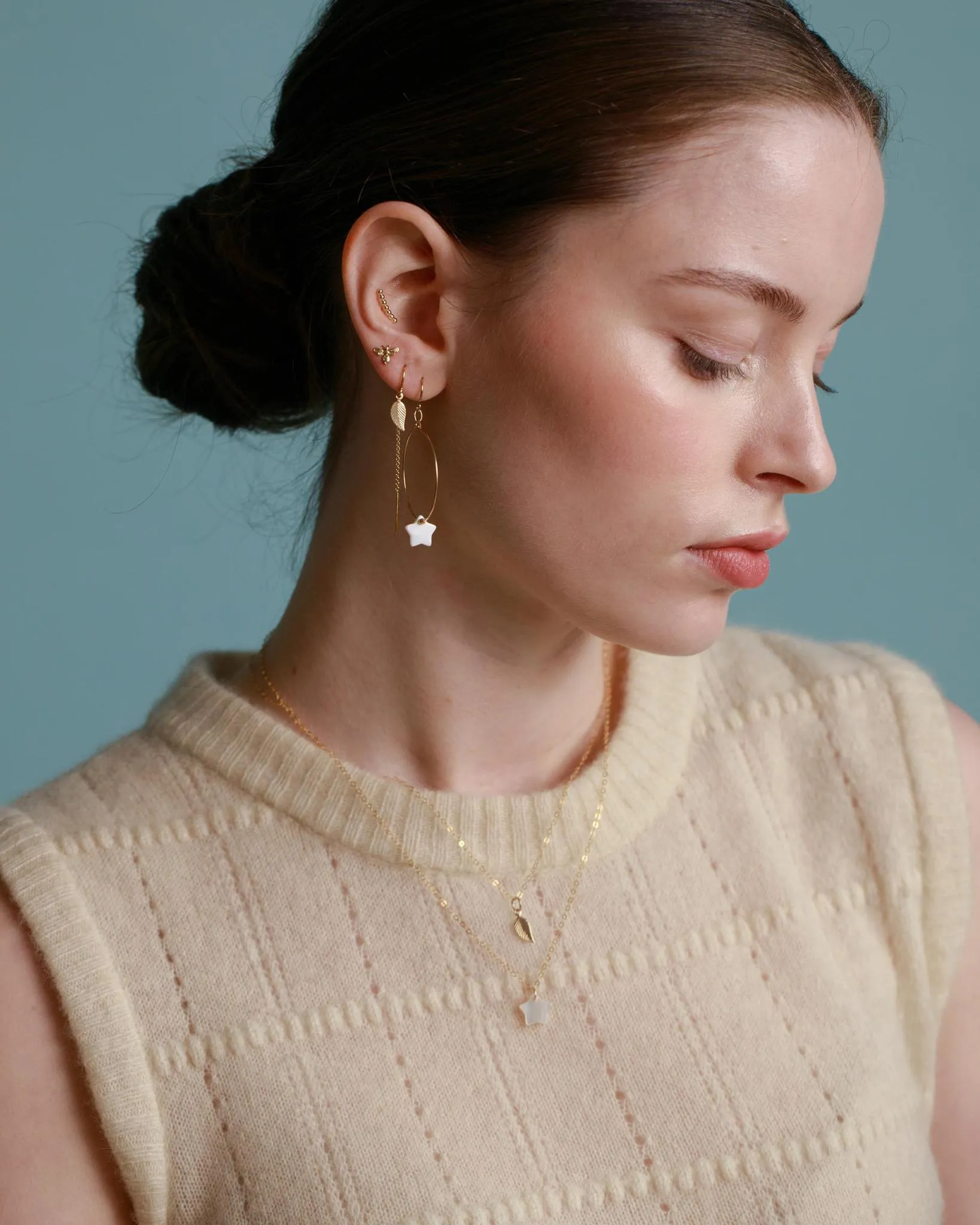 Gold Filled Leaf Half Threader Earrings