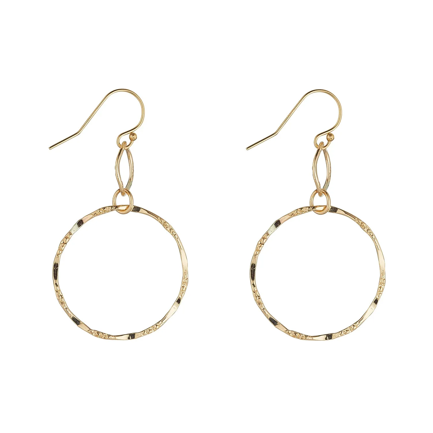 Gold Filled Molten Double Circle Drop Earrings