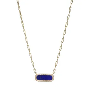 Gold Lapis & CZ Necklace (SI3298)