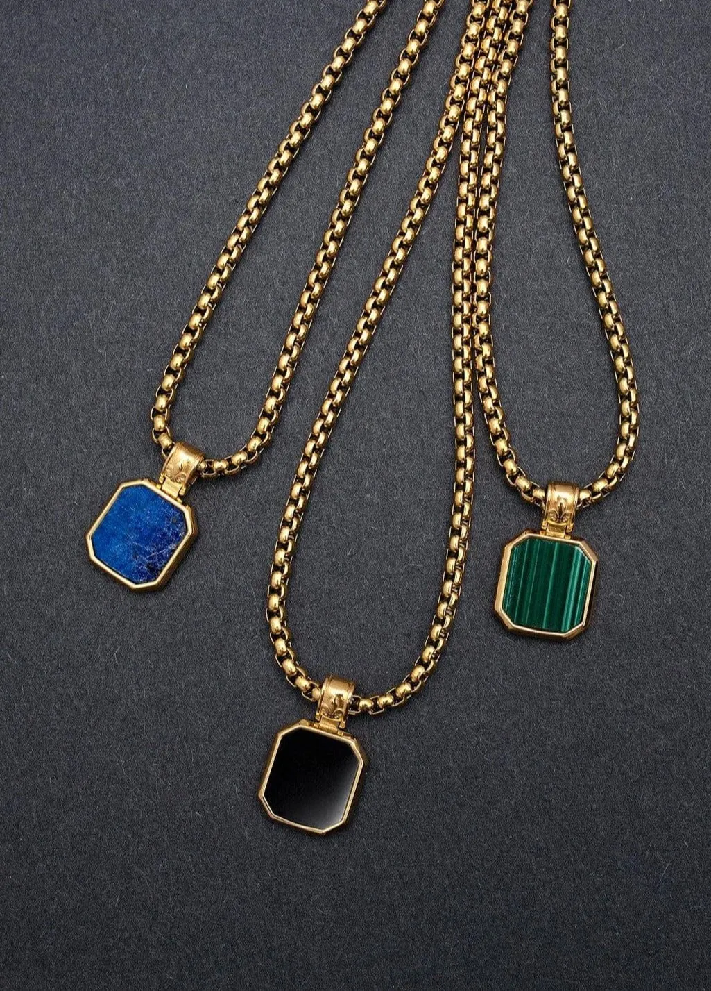 Gold Necklace with Square Blue Lapis Pendant