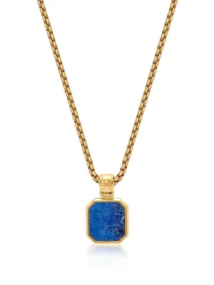 Gold Necklace with Square Blue Lapis Pendant