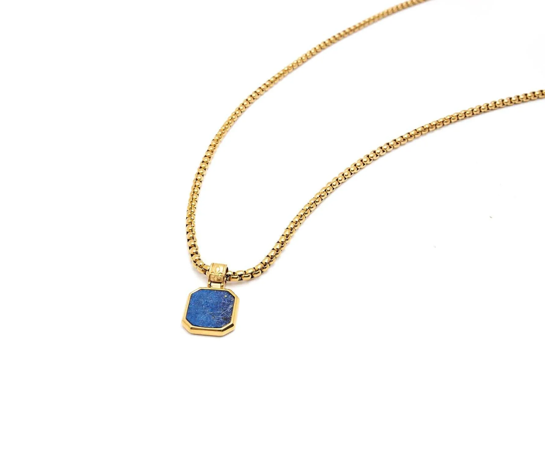 Gold Necklace with Square Blue Lapis Pendant