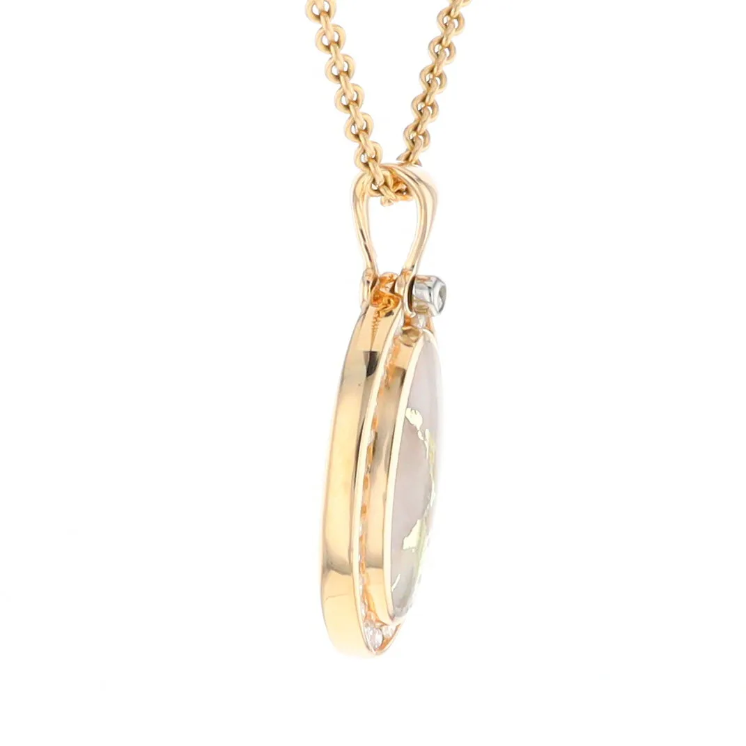 Gold Quartz Necklace .37ctw Halo Diamond Oval Inlaid Pendant