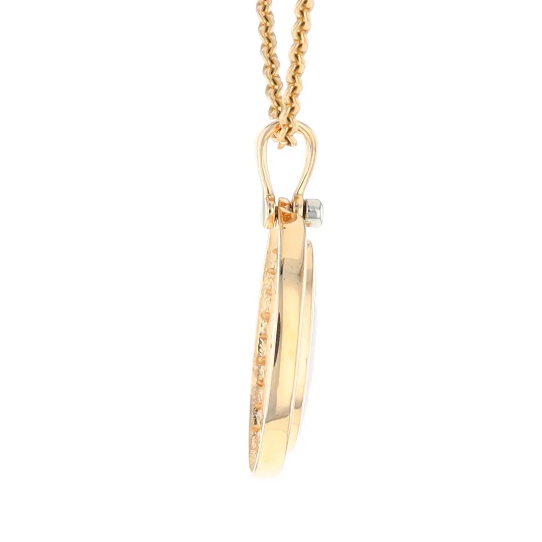 Gold Quartz Necklace .37ctw Halo Diamond Oval Inlaid Pendant