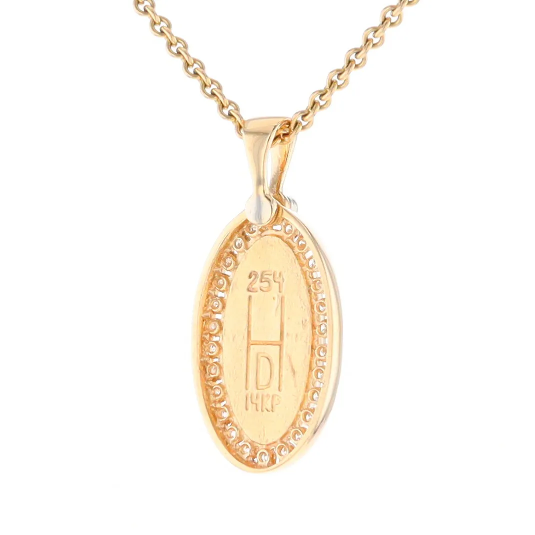 Gold Quartz Necklace .37ctw Halo Diamond Oval Inlaid Pendant