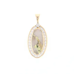 Gold Quartz Necklace .37ctw Halo Diamond Oval Inlaid Pendant