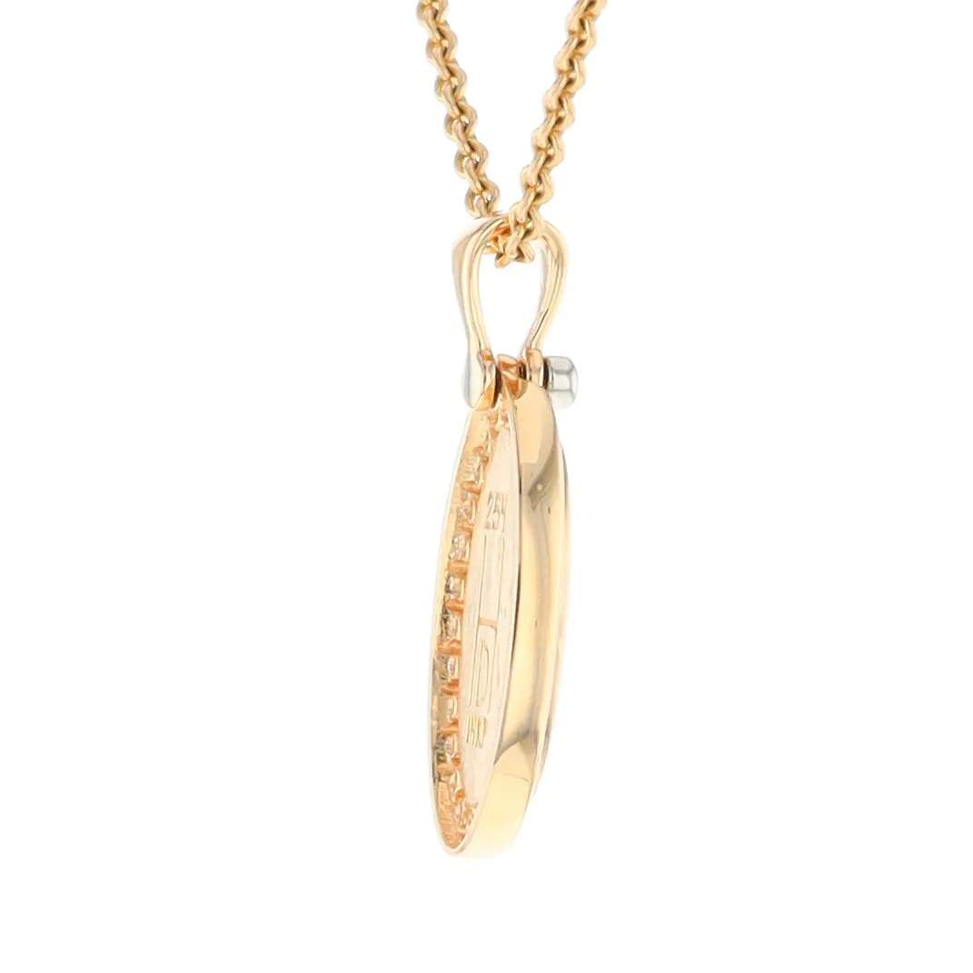 Gold Quartz Necklace .37ctw Halo Diamond Oval Inlaid Pendant