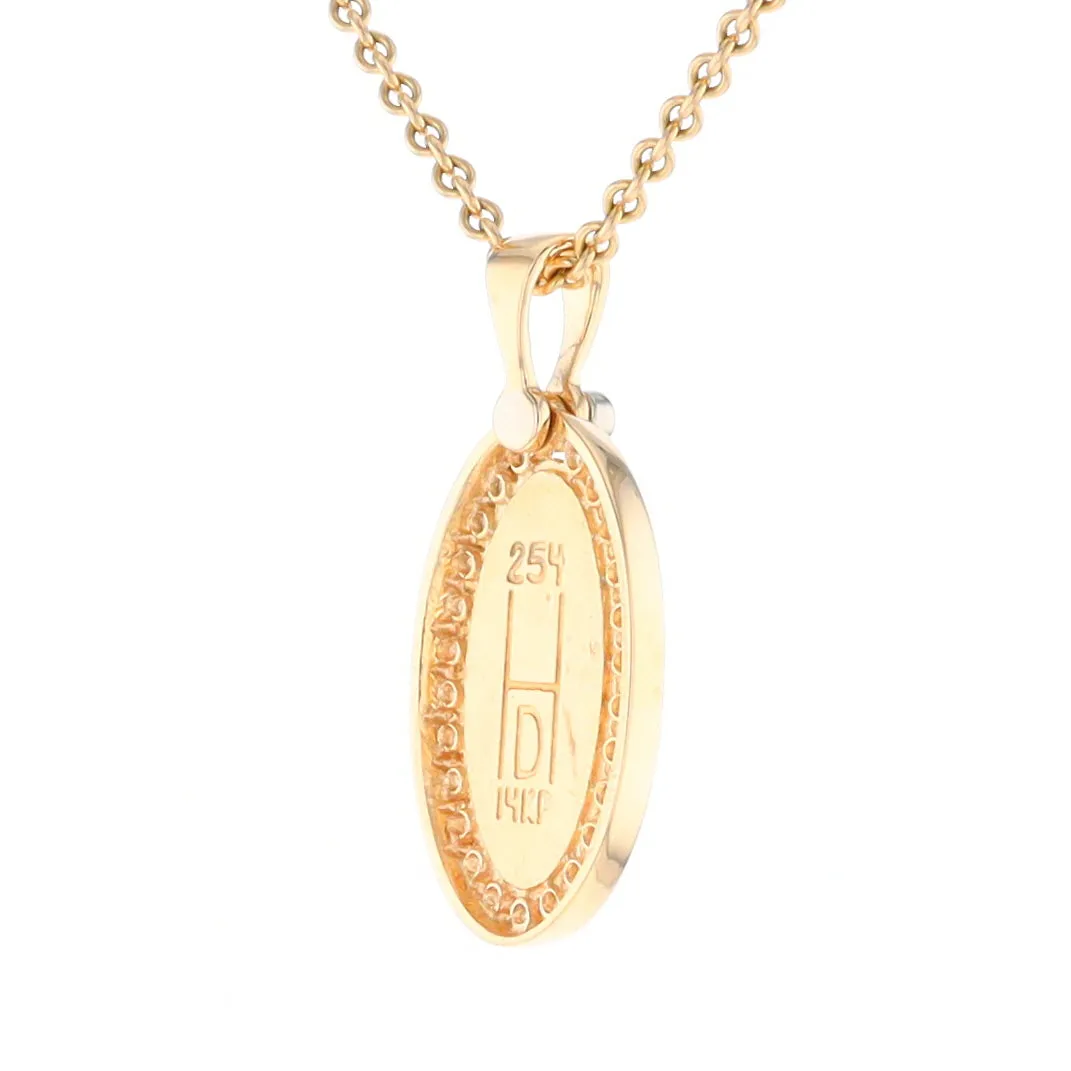 Gold Quartz Necklace .37ctw Halo Diamond Oval Inlaid Pendant