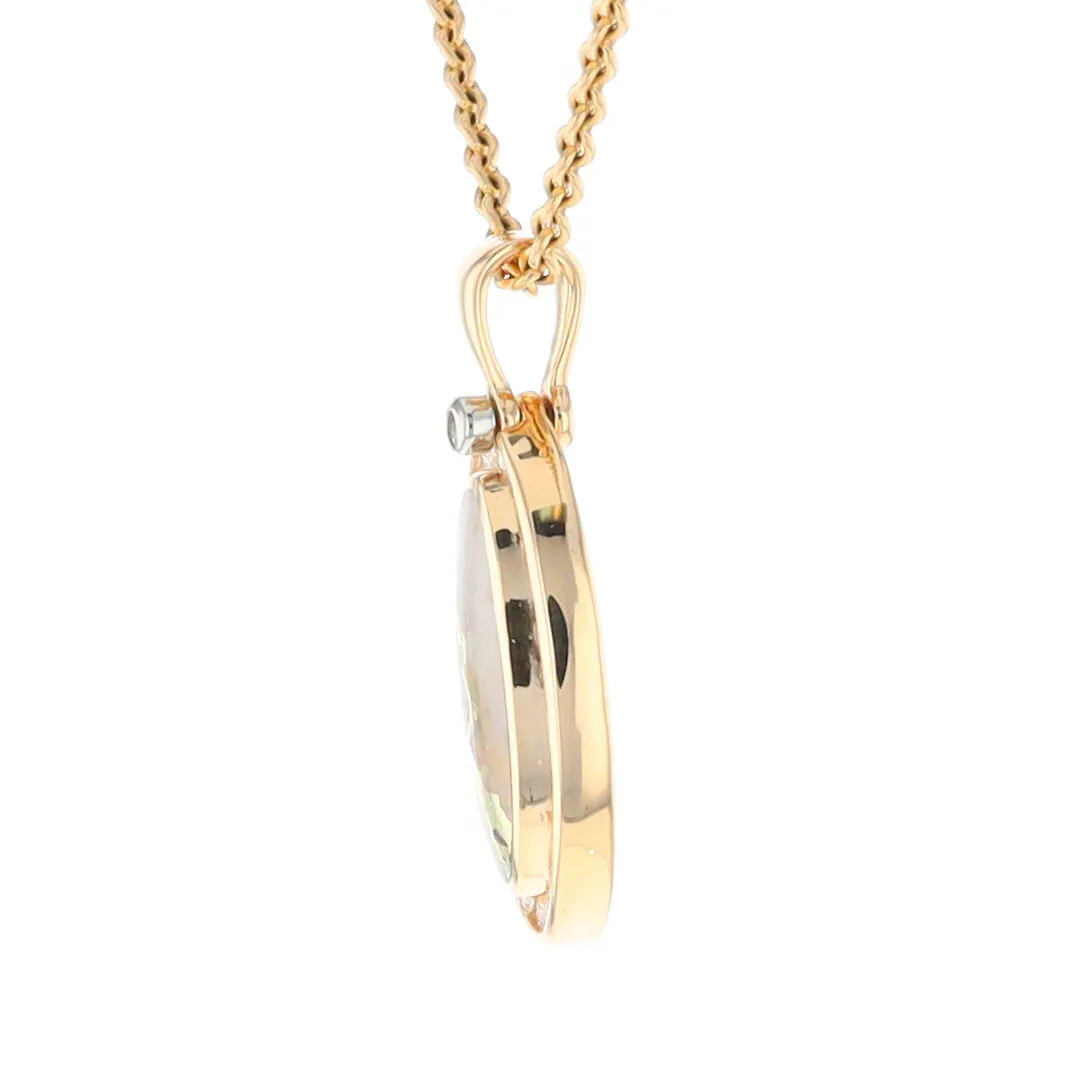 Gold Quartz Necklace .37ctw Halo Diamond Oval Inlaid Pendant